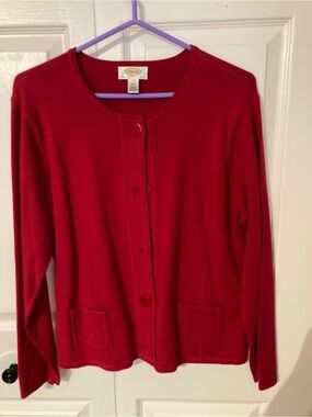 Talbots Red Crewneck Button-Front Women's Cardigan